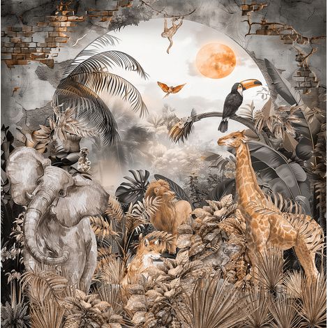 Papier peint panoramique - Jungle Animaux - 130 cm x 131 cm (1/2)