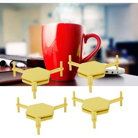 Porte-tasses hexagonal 4 pièces, organiseur de tasses, porte-tasses télescopique réglable pour tasses à café, verres et gobelets, étagère empilable, jaune. (1/5)