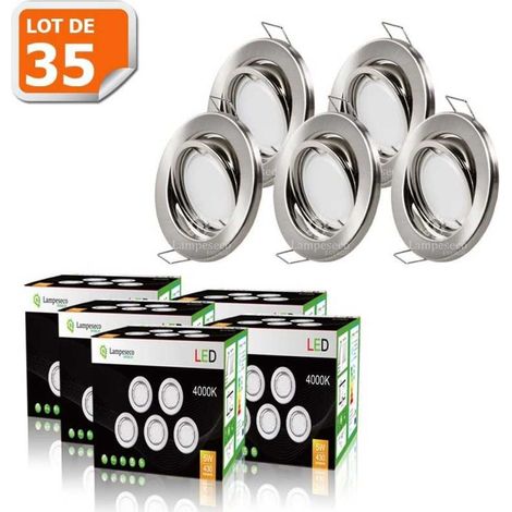 Lot de 35 spot led encastrable complet orientable alu brossé avec ampoule gu10 230v 5w, blanc neutre (1/5)