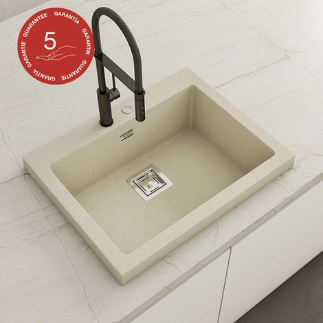 Evier à encastrer POALGI, KOBUS 812, Granit, Beige Pumice, 66 cm, 1 bac (1/4)