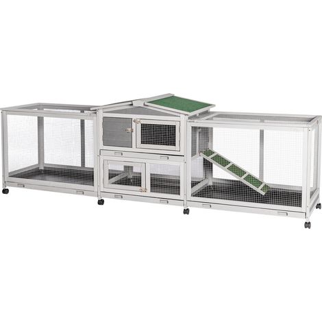 YODOLLA 2.4m Large Wooden Rabbit Hutch Outdoor Double Run with Sliding Tray for 3-4 Rabbits (1/5)
