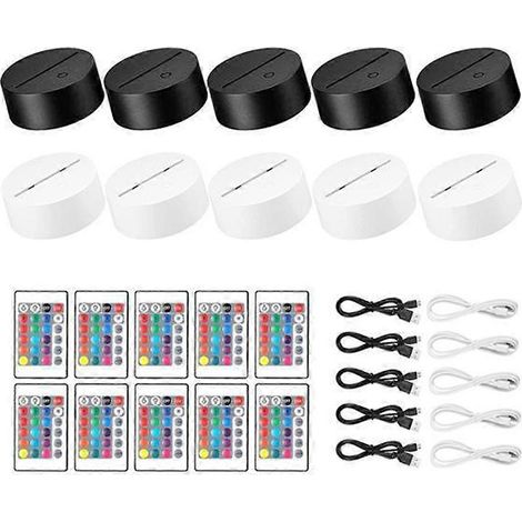 Lot de 10 socles de lampes LED 3D avec télécommande et câble USB, 16 couleurs d'éclairage. (1/4)