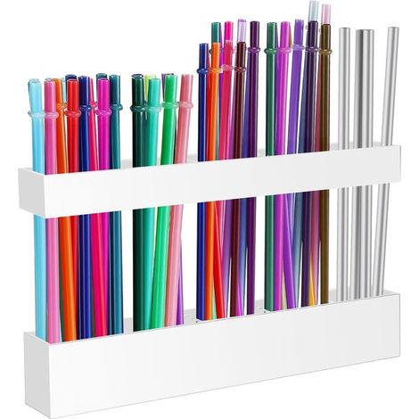 Ampio porta cannucce in acrilico per ante di armadietti - Organizer per cannucce riutilizzabile - Piccolo vassoio per accessori da cucina - Include adesivo per il montaggio su anta (bianco) (1/5)