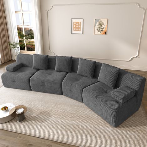 Canapé droit rembourré modulable 4 places 311 cm - 4 modules indépendants sans montage - assise mi-souple en velours côtelé - Gris foncé (1/5)