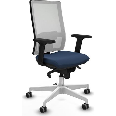 Synchro Ottomane weißes Netz weißes Kunstleder marineblaue Arme 2D weißer Sockel 65mm gummierte Rollen