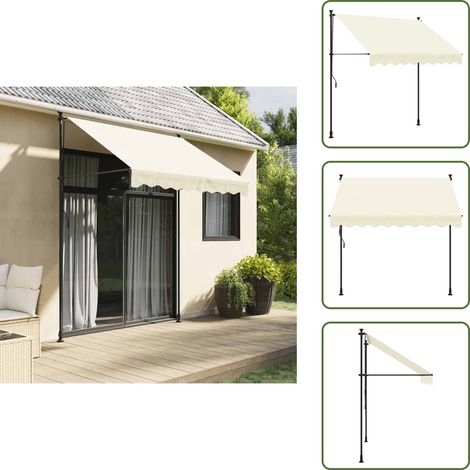 The Living Store Auvent rétractable crème 250x150 m tissu et acier - Auvent Retractable - Parasol - Ombre - Protection Solaire - Jardin (1/5)