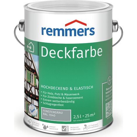 Remmers Deckfarbe fenstergrau (RAL 7040), 2,5 Liter, Deckfarbe für innen und außen, Wetterschutzfarbe viele Untergründe, hochdeckend, wetterfest
