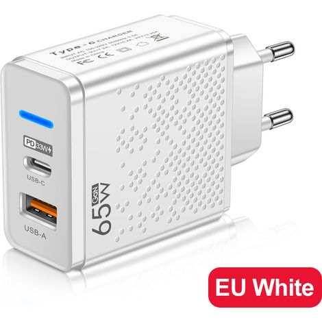 Chargeur de téléphone portable USB+PD Type-C à LED bleue, chargeur de voyage multiport aux normes européennes(L55) (1/5)