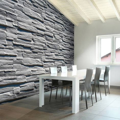 Papier peint mur de pierre grise - 350 x 270 cm
