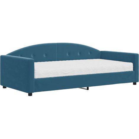 Lit adulte,Lit de jour avec matelas bleu 100x200 cm velours351580 (1/5)