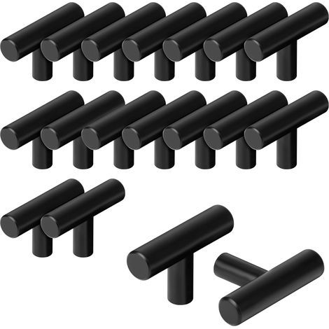 Set mit 20 T-förmigen Möbelgriffen, 50 mm, schwarzer Edelstahl, für Küchenschränke und Schubladen (1/5)