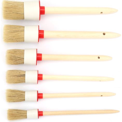 Ensemble de 6 pinceaux ronds à manche en bois pour le detailing automobile, pour peinture à l'huile et cire (1/5)
