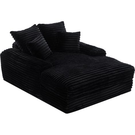 Chaise longue en velours côtelé noir avec mousse à mémoire de forme, 4 coussins amovibles, sans montage (1/5)