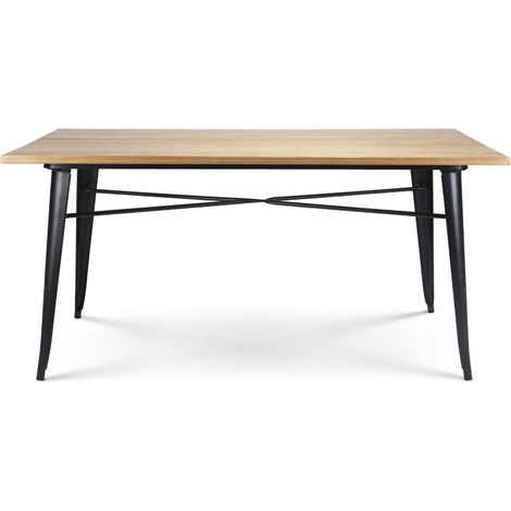 Factory Tisch 160 x 80 cm aus mattschwarzem Metall und heller Holzplatte