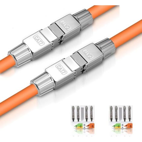 Lot de 2 connecteurs de câble réseau Cat 7 sans outil - Connecteur RJ45 Cat7 - Adaptateur pour câble de pose LAN - Connecteur Ethernet Cat pour câble d'installation - 10 Gbit/s