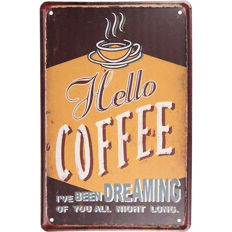 Plaque Métal Décorative Vintage Café Décoration Murale Marron et Jaune 20 x 30 cm - PANGIVO