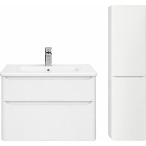 Mueble lavabo suspendido VITRA Sento Round de 100 cm en blanco brillante + columna de lados rectos
