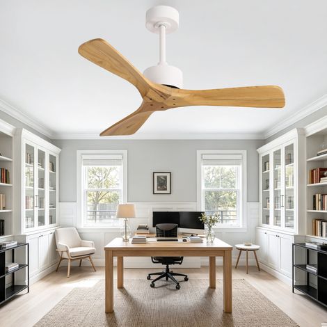 Ventilatore da soffitto 42 pollici senza luce, 3 pale in legno, 6 velocità, telecomando DESVIAE (1/5)