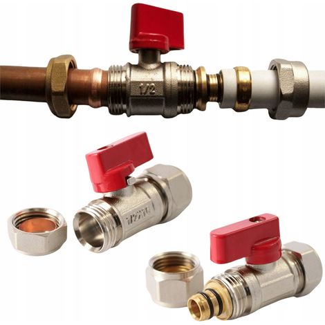 Robinet à boisseau sphérique 15 x 16 mm Adaptateur cuivre PEX 16 Connecteur Conex rouge