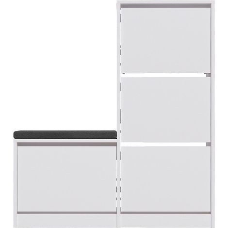 Elegante zapatero blanco de 105 cm x 118,5 cm x 26 cm. Tablero de partículas 100 % melaminizado, 18 mm de grosor. Ideal para entradas modernas. (1/5)