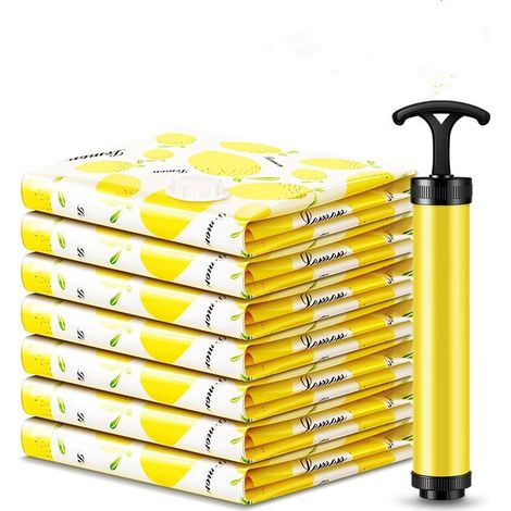 Sacs de rangement sous vide (70 x 50 cm) avec pompe manuelle, lot de 7, jaunes-AquaForge