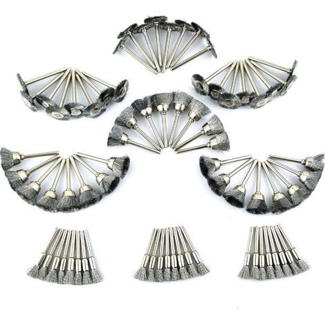 Brosse Métallique en Acier de Polissage pour Dremel 60pcs, Brosse Couronne Brosse Boisseau Brosse Pinceau 20pcs pour Chaque, Brosse Bout Brosse Plates Mini Outils Rotatifs DIY
