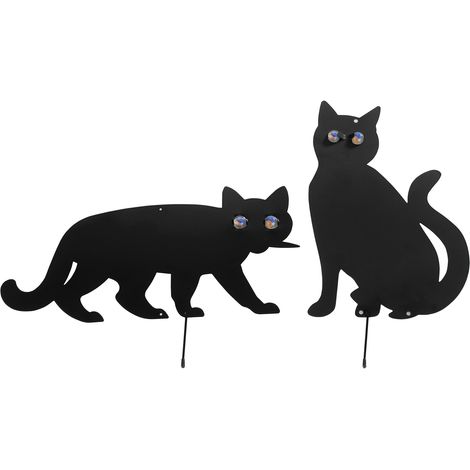 WENKO Spaventapasseri a forma di Gatto, Spaventapasseri da giardino, allontana gli uccelli indesiderati dal giardino, Set di 2, Occhi in Vetro - Ferro, 37x24 cm, Occhi multicolore - Nero