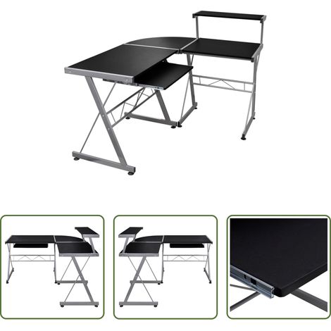 vidaXL Bureau en bois - Bureau d'ordinateur d'angle Noir 132x112x99cm Bois d'ingénierie (1/5)