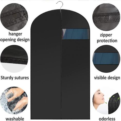 Set mit 5 atmungsaktiven Kleidersäcken zum Aufhängen mit Staubtaschen – 60 x 100 cm – grau (1/3)