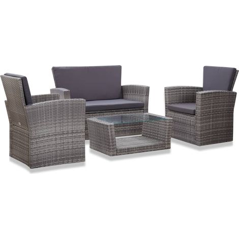 vidaXL Set Divani da Giardino 4 pz con Cuscini in Polyrattan