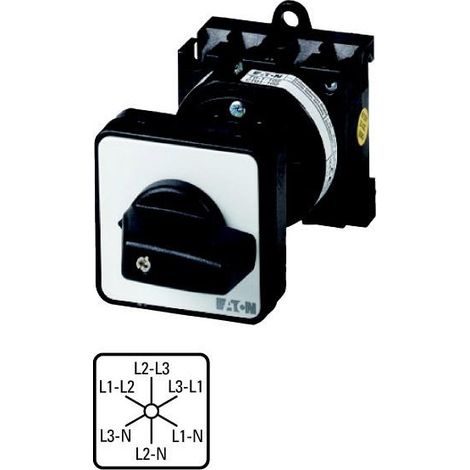 Commut. de voltmètre cont.: 6 20A à acc. encastré fixation arrière 000029370 EATON T0-3-15924/Z