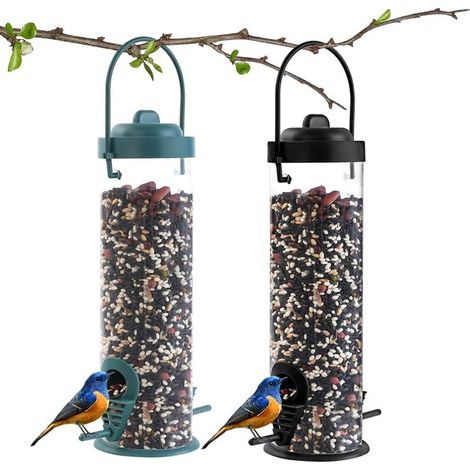 Mangeoires à Oiseaux, 2pcs Mangeoire Oiseaux Suspendue, Mangeoires Oiseaux Sauvages Distributeur à Graines pour Moineaux et Divers Oiseaux Sauvages (Vert+ Noir) (1/5)