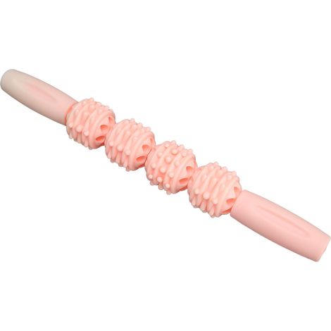 Bâton de massage de yoga à quatre roues avec rouleau en forme de dent de loup, accessoire de relaxation musculaire et d'amincissement des jambes, rose. (1/5)