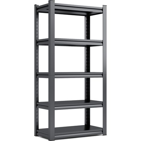 CAIziÉtagère de rangement robuste 5 niveaux H183cm – rayonnage métallique 650 kg, réglable, pour industrie et garage, étagère de stockage stable, noire, H183cm  L90cm  P40cm
