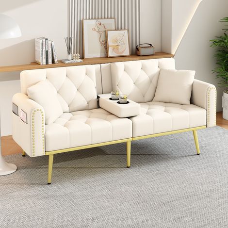 Canapé 2 places - avec fonction relax - 3 positions d'inclinaison réglables - porte-gobelet - beige (matelas non inclus)
