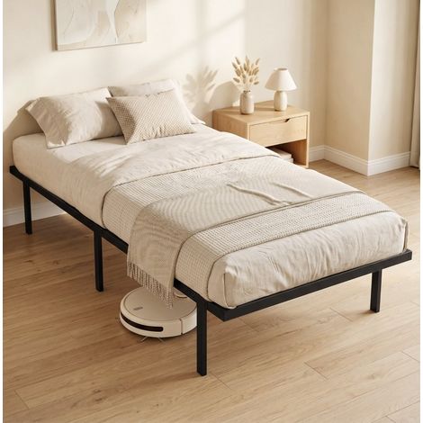 MEUBLIV Cama 90x200 cm negra – estructura de metal con listones y almacenamiento, sin colchón (1/5)