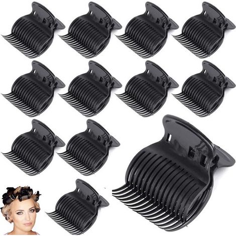 Lot de 12 pinces à cheveux thermorésistantes - bigoudis chauffants - pinces à friser - compatibles avec les fers à friser, les pinces à cheveux et les extensions. Noir. (1/5)