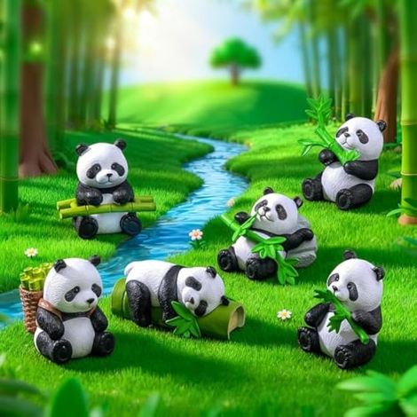 Lot de 8 mini figurines de pandas avec bambou, statues en résine pour jardin féérique, terrarium DIY, décoration de bureau, ornements pour pots à bonsaï, souvenirs (1/5)