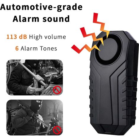 Allarme antifurto da 113 dB per biciclette, motociclette e scooter – Sensore di movimento wireless, telecomando da 20 m, volume e sensibilità regolabili, impermeabile IP55 (1/4)