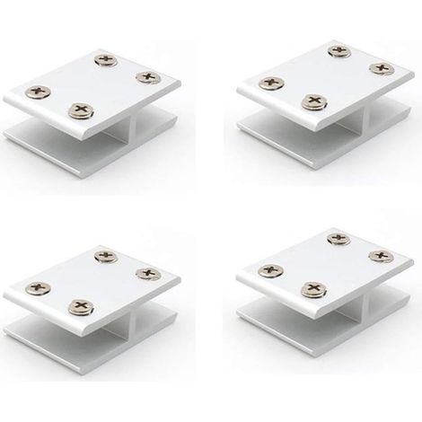 Lot De 4 Pinces À Verre 180 ° Pour Fixation De Verre Sur Les Deux Côtés De Douche, Tables, Panneaux, Serrage 10-12 Mm (1/5)
