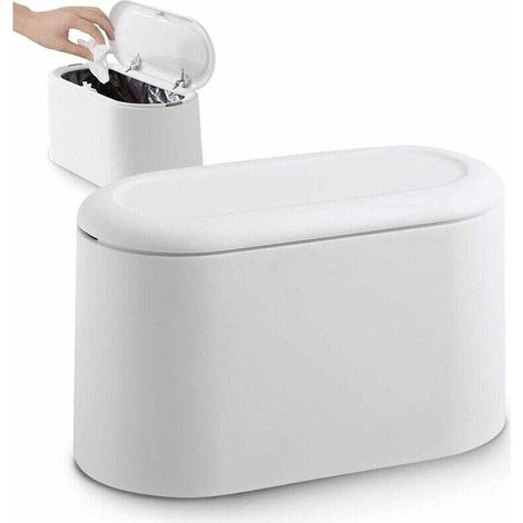 Piccolo cestino da tavolo con coperchio a pulsante, ideale per ufficio, bagno, cucina e camera da letto (1/4)