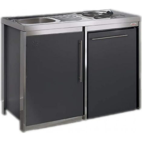 Moderna – Cuisinette complète 120cm avec plaque de cuisson et réfrigérateur – Évier inox 18/10 – Réfrigérateur 119L Classe A+ – Fabrication française (1/3)