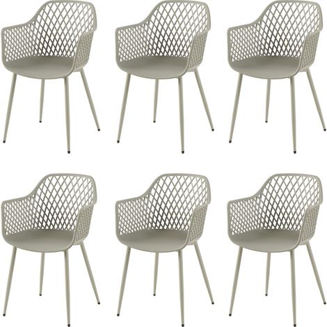 Eggree – Lot de 6 chaises de jardin ergonomiques avec accoudoirs – Charge maximale 120 kg – Design moderne gris – Entretien facile