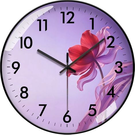 Horloge murale silencieuse (25 cm), motif tulipe violette, décoration artistique, cadeau original pour une pendaison de crémaillère. (1/5)