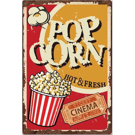 Plaque Metal Vintage Populaire-Corn Plaque Decorative Metal Cinéma Magasin Décor Restaurant Plaque Métallique Rétro Mur Art Affiche Décoration Murale pour Bar Salle de Jeux Cinéma (1/5)