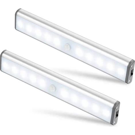 Moston Lot de 2 Lampes 10 LED, Sans Fil, Rechargeable par USB, Aimanté, Détecteur de Mouvement, 2 Modes d’Éclairage, Portable. Lumière de Placard, Baladeuse de Secours, Veilleuse Enfant, Appoint … (1/5)