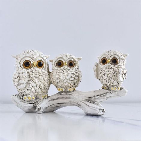 Figurine de hibou, adorable figurine de hibou, petite décoration, ornement de bureau. Cadeau pour les amoureux des hiboux. (Hibou blanc) (1/4)