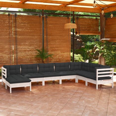 8-tlg. Garten-Lounge-Set mit Kissen Weiß Kiefer Massivholz vidaXL (1/5)