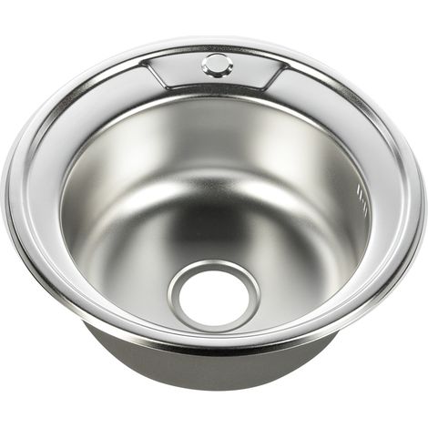 Fregadero de cocina Redondo encastrado Acero inoxidable 50CM con un seno Lavamanos empotrado Accesorios para el fregadero (1/4)