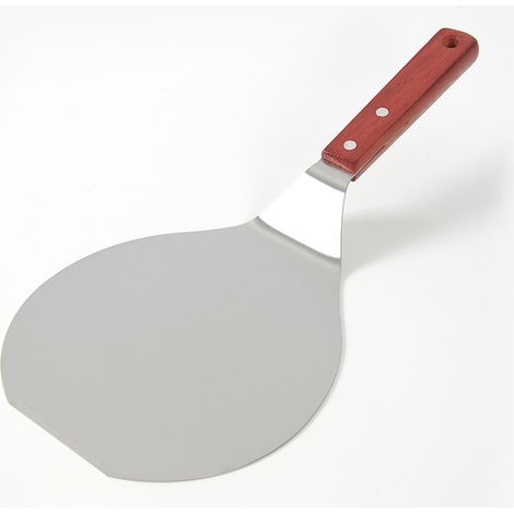 BEBUSINGOTO Spatule à pizza en acier inoxydable, pelle à éplucher, lève-gâteau, manche en bois, support d'assiette, outil de cuisson, cuisson de pizzas maison (1/4)